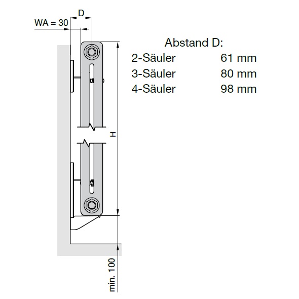 Zehnder HDC2T Wandkonsole, für Charleston H 701 bis 3000mm, 5 Stück, weiß RAL 9016 766221