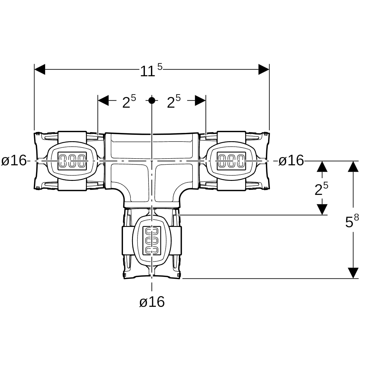 Geberit FlowFit T-Stück egal PPSU, d16 620.080.00.1