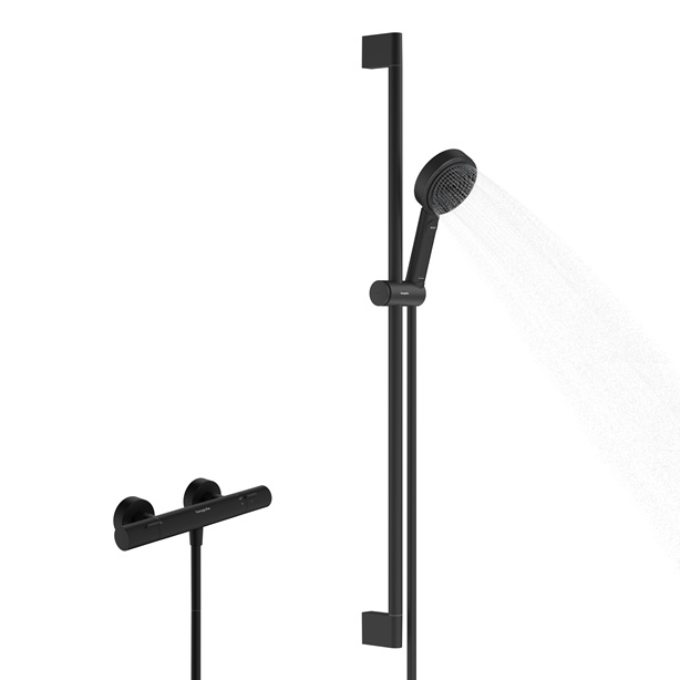 Hansgrohe Brausesystem Pulsify Select S 105 3 jet Eco Relaxation Ecostat Fine Brausestange 900mm schwarzmatt 24261670