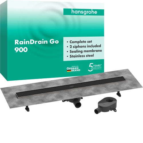 Hansgrohe Komplettset DR RainDrain Go 900 rückseitig befliesbar für Standard-/flache Installation, schwarzmatt 56274670