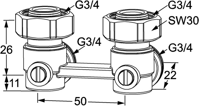 Heimeier Verschraubung Vekotrim 2-Rohr Eckform, für Ventilheizkörper mit G 3/4 AG 0567-50.000