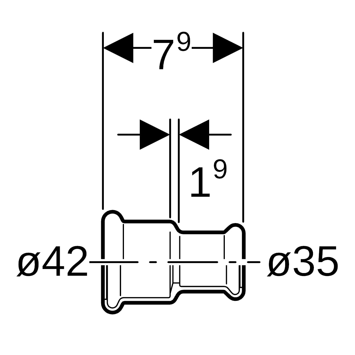 Geberit Mapress C-Stahl Muffe reduziert d42-35 verzinkt 22023