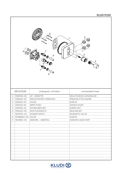 Kludi PUSH UP-Armatur mit Rotationskartusch Drucktaste für 2 Verbraucher, soft edge chrom 387110538