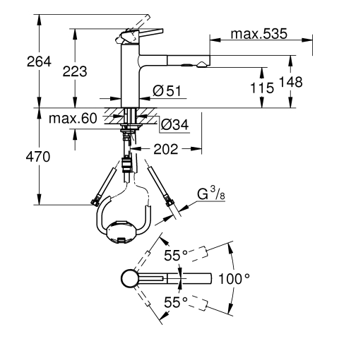 Grohe Concetto Einhebel-Spültischbatterie chrom mittelhoch, ausziehbare Spülbrause, Ausladung 202mm 30273001