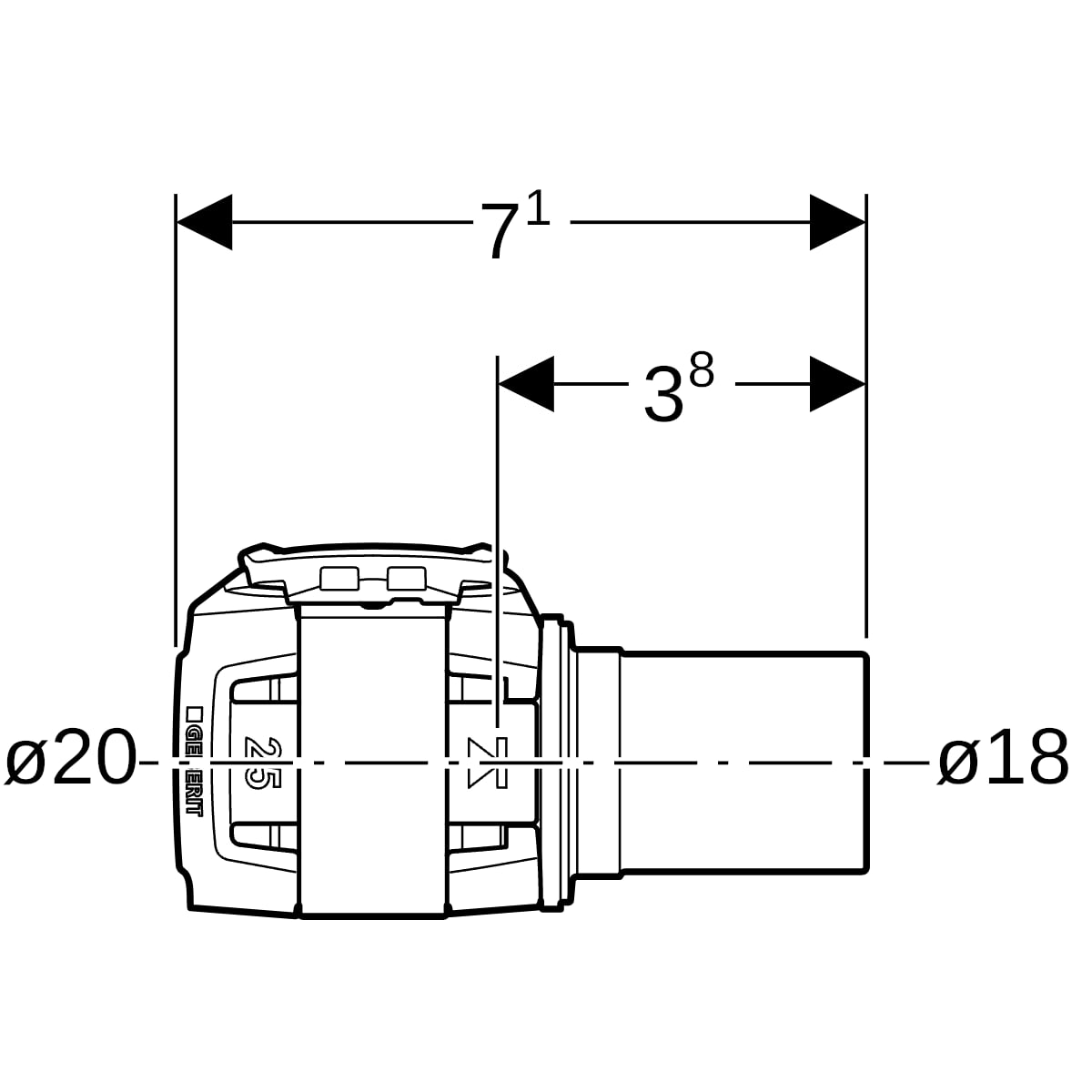 Geberit FlowFit Übergang auf Mapress mit Einschubende edelstahl d20-d18 620.251.00.1