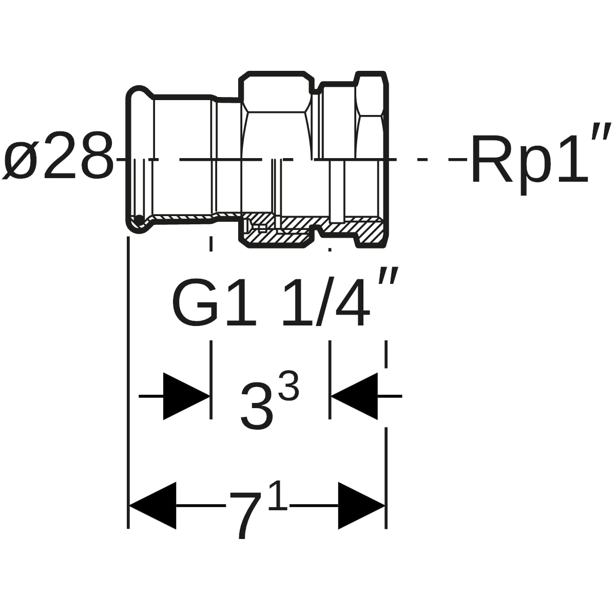 Geberit Mapress C-Stahl Übergangsverschraubung mit IG d28-Rp1 verzinkt 25306