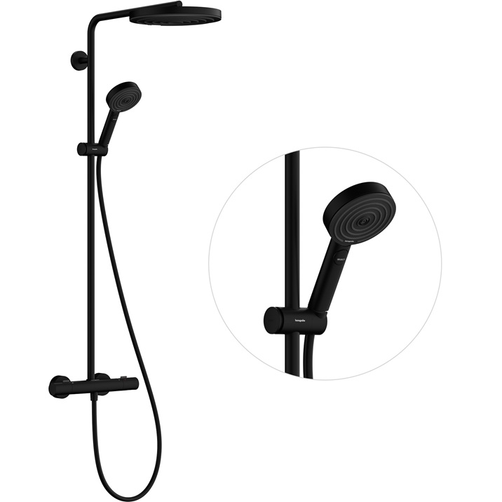 Hansgrohe Showerpipe Pulsify S Puro 260 1 jet EcoSmart Brausethermostat Aufputz Handbrause 3jet schwarzmatt 24237670