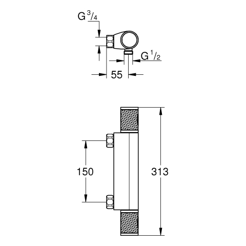 Grohe Grohtherm 1000 Performance Thermostat-Brausebatterie chrom ohne Anschlüsse 34828000