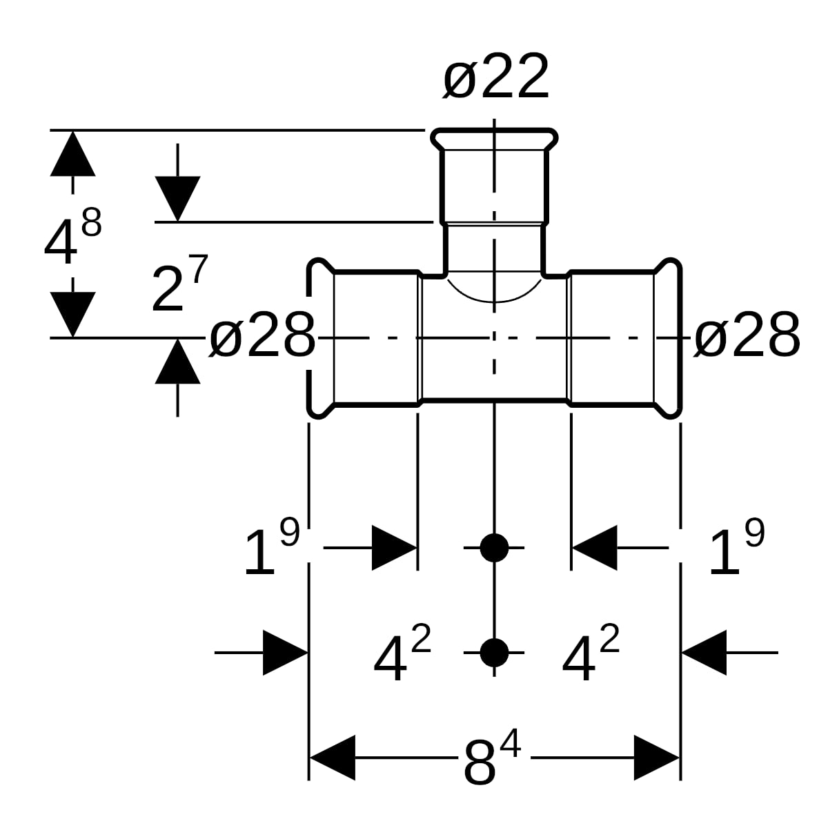 Geberit Mapress C-Stahl T-Stück reduziert d28-22-28 verzinkt 21211
