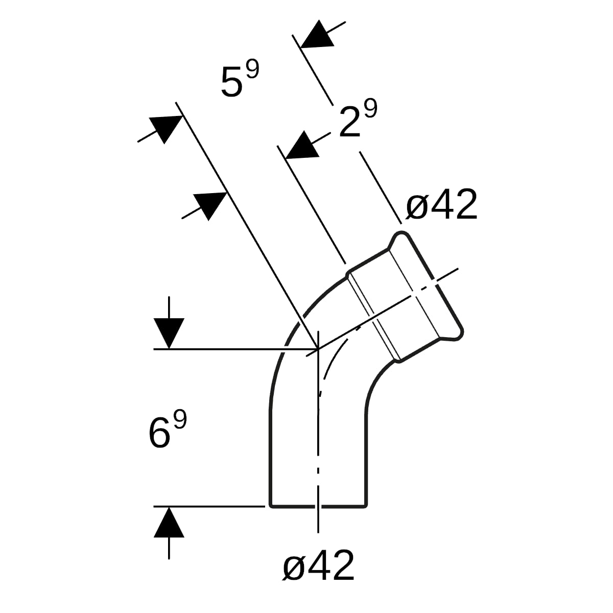 Geberit Mapress Edelstahl Bogen 60 Grad d42 mit Einschubende 36176