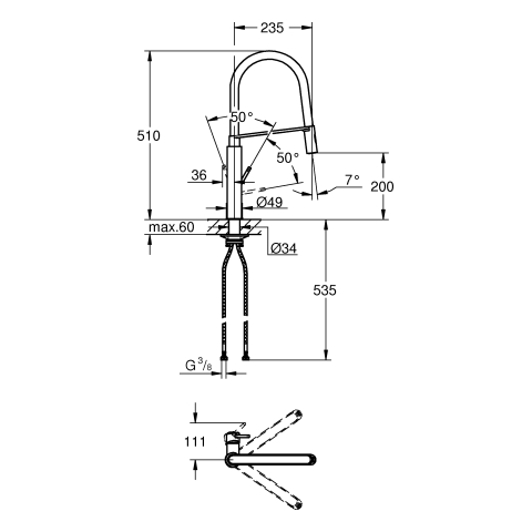 Grohe Concetto Einhebel-Spültischbatterie supersteel ausziehbare Profibrause, Ausladung 235mm 31491DC0