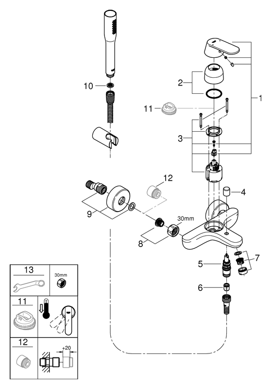 Grohe Eurosmart Cosmopolitan Einhand-Wannenbatterie chr Wandmontage Brausegarnitur 32832000