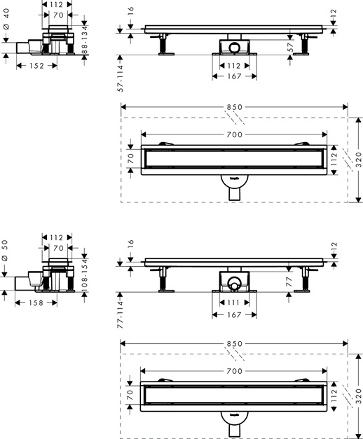 Hansgrohe Komplettset DR RainDrain Go 700 rückseitig befliesbar für Standard-/flache Installation, gebürstet edelstahl 56272800