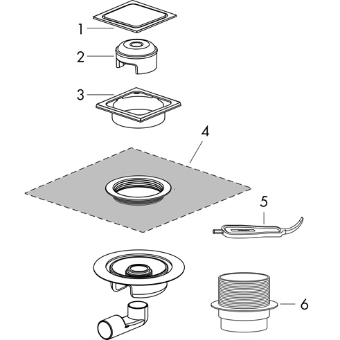 Hansgrohe Komplettset RainDrain Spot 150x150mm Punktablauf und Installationsset gebürstet edelstahl 56055800