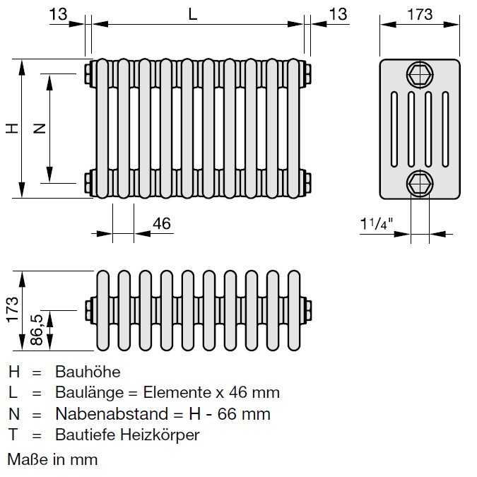 Zehnder Röhrenradiator Charleston 5-Säuler H: 220 L: 101,2cm, Modell 5220-22, weiß ZC154622B129000
