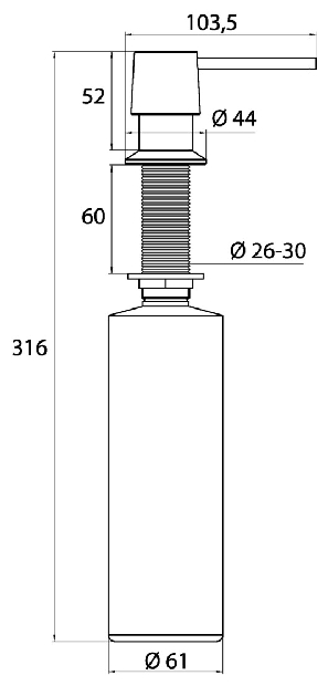 Emco Seifenspender System2 Untertischmodell, Gesamthöhe 316mm, Befüllung von oben, 500ml, chrom 352100120