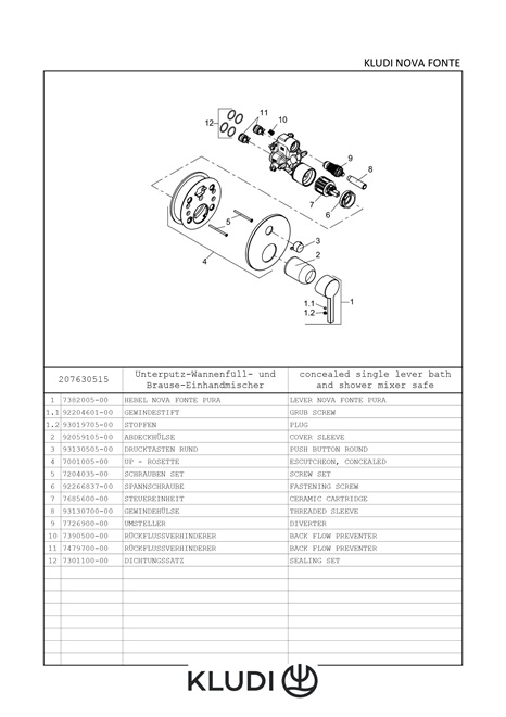Kludi NOVA FONTE UP-Wannenfüll-/Brause Einhandmischer Push eigensicher, chrom 207630515