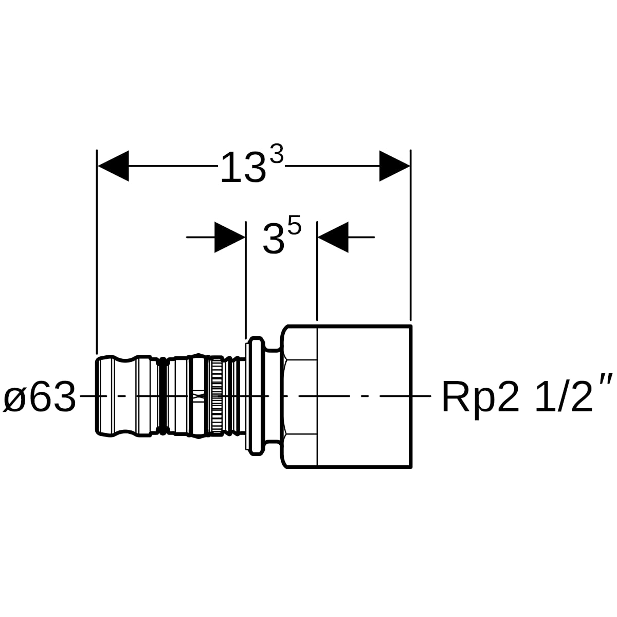 Geberit Mepla Übergang mit IG Rotguss d63-Rp2 1/2 607.561.00.5