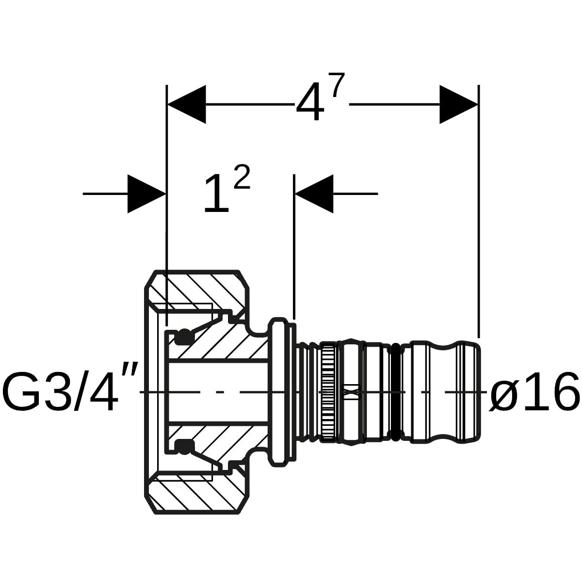 Geberit Mepla Anschluss zu Eurokonus, mit ÜM Messing d16 EuG3/4 gerade vernickelt 611.623.22.5
