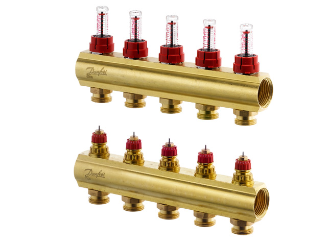 Danfoss Fussbodenheizungs-Verteiler FHF-5F, 5 Kreise, mit Durchflussanzeige 088U0525