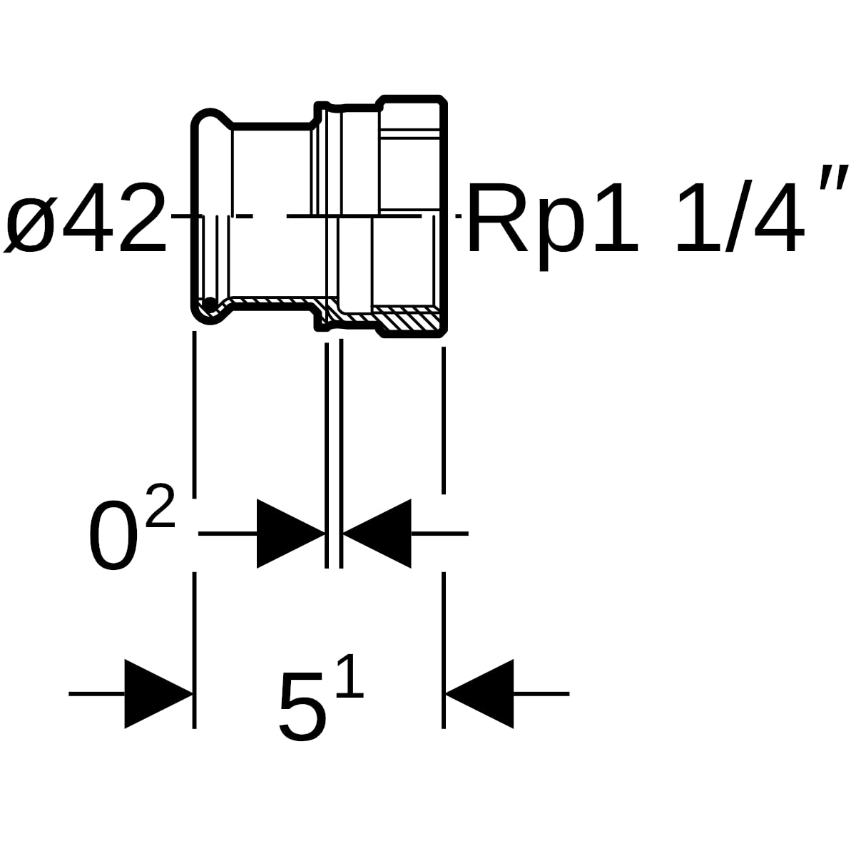 Geberit Mapress Edelstahl Übergang mit IG (LABS-frei) d42-Rp1 1/4 81821