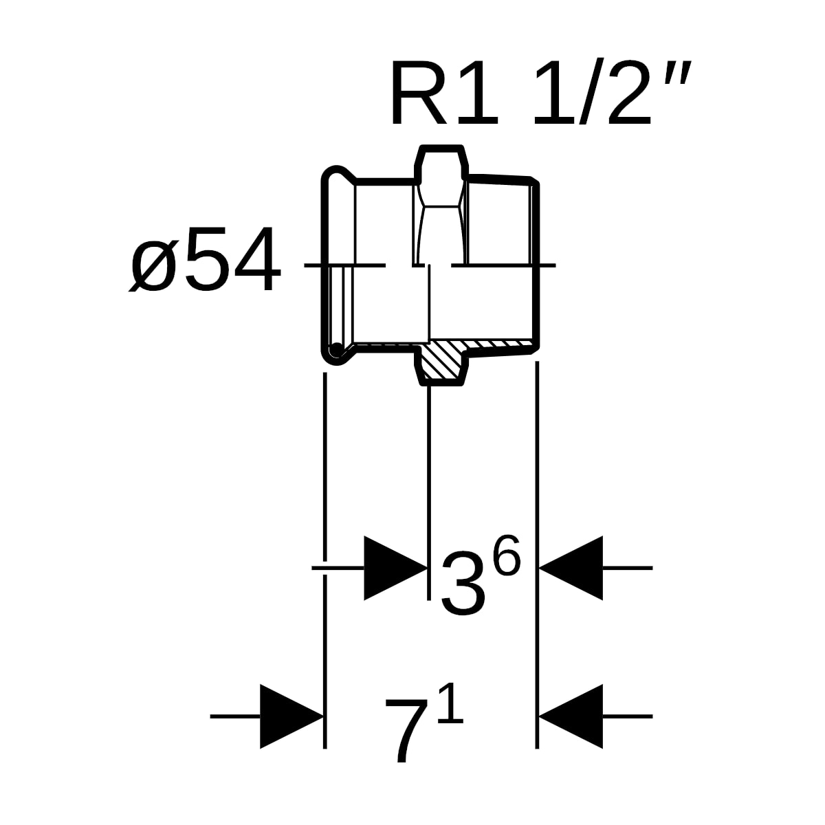 Geberit Mapress C-Stahl Übergang mit AG d54-R1 1/2 verzinkt 21722