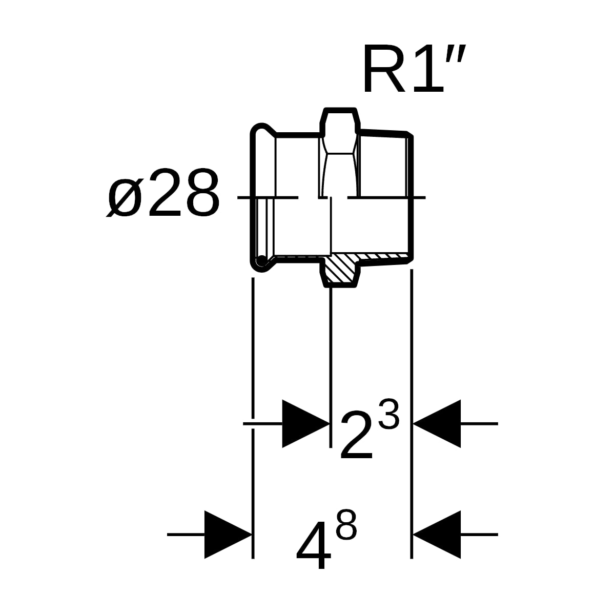 Geberit Mapress Edelstahl Übergang mit AG (LABS-frei) d28-R1 81708
