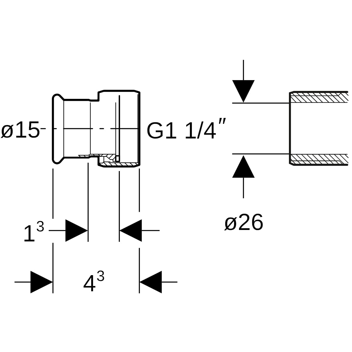 Geberit Mapress Edelstahl Übergang mit Überwurfmutter d15-G1 1/4 35072