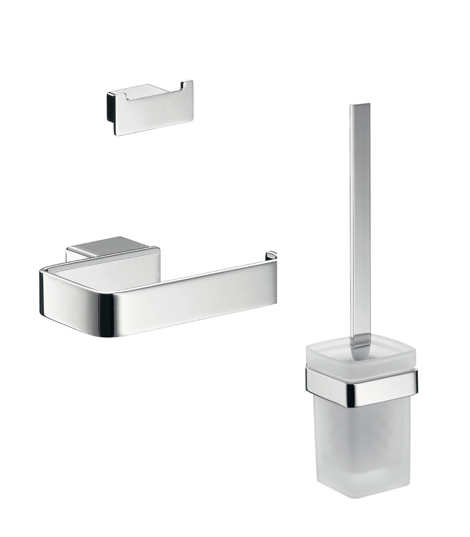 Emco WC-Set Loft, Papier Halter ohne Deckel , Bürstengarnitur, Doppehhaken chrom 059800102