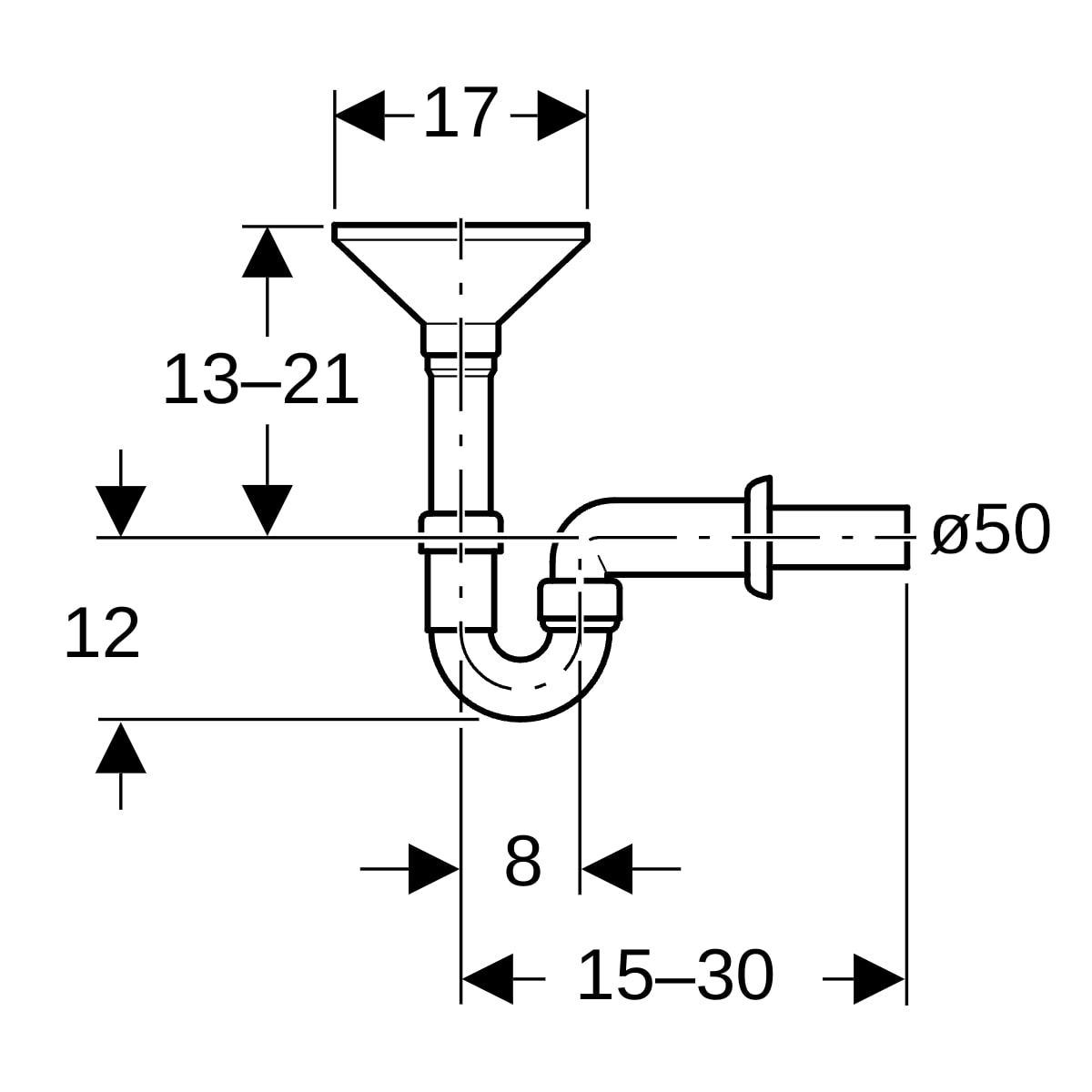 Geberit Rohrbogengeruchsverschluss für Geräte mit Trichter oval d50 152.393.11.1