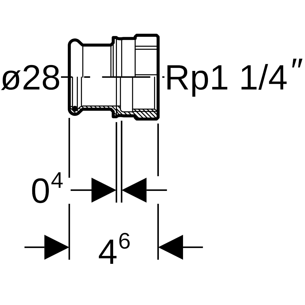 Geberit Mapress Edelstahl Übergang mit IG (LABS-frei) d28-Rp1 1/4 81825