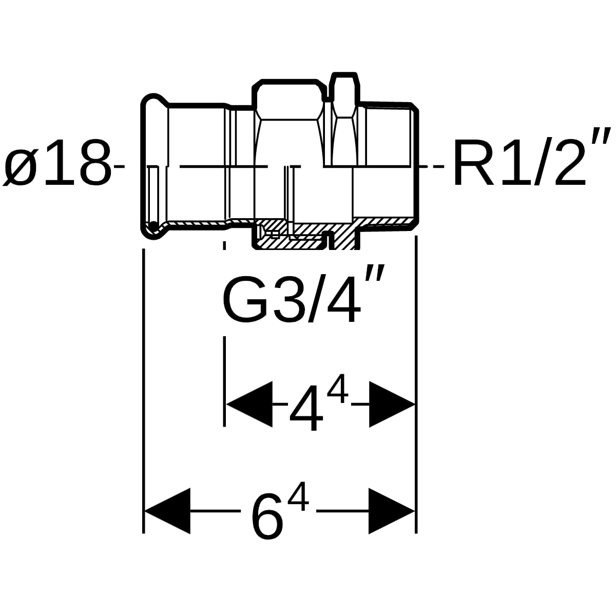 Geberit Mapress Edelstahl Übergangsverschraubung mit AG ÜM (LABS-frei) d18-R1/2 85362
