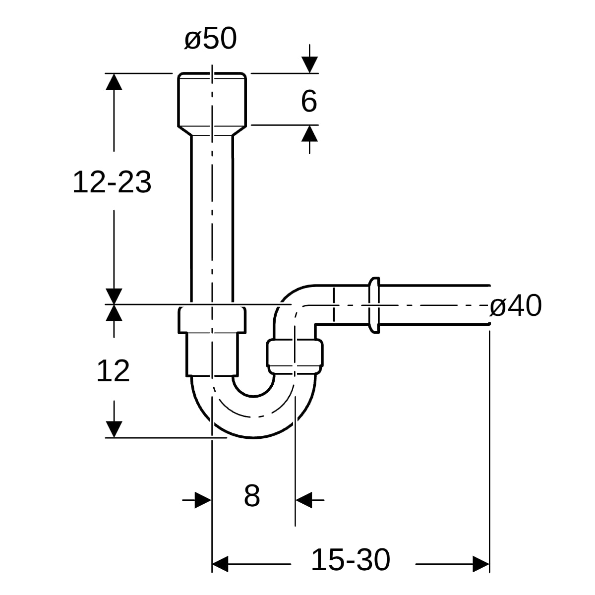Geberit Röhrengeruchsverschluss für Ausgussbecken d40 Abgang horizontal 152.607.11.1