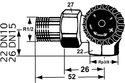 Heimeier Thermostat-Ventilunterteil Winkeleck rechts, DN10 mit geringem Widerstand 2340-01.000