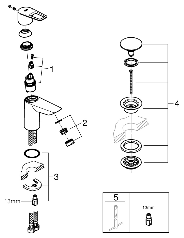 Grohe Einhand-Waschtisch-Batterie BauLoop S-Size chrom Durchfluss 3,5l/min Push-Open Ablaufgarnitur 23879001
