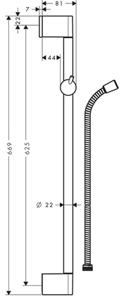 Hansgrohe Brausestange Unica'Crometta 650mm chrom mit Metaflex Brauseschlauch 1600mm 27615000