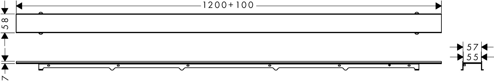 Hansgrohe RainDrain Rock Duschrinne 1200mm kürzbar und befliesbar 56034000