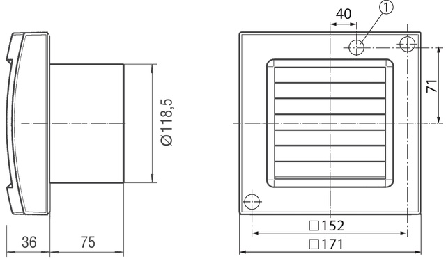 Maico Kleinraumventilator ECA 120 KF Innenverschluss, Licht, DN120 0084.0011