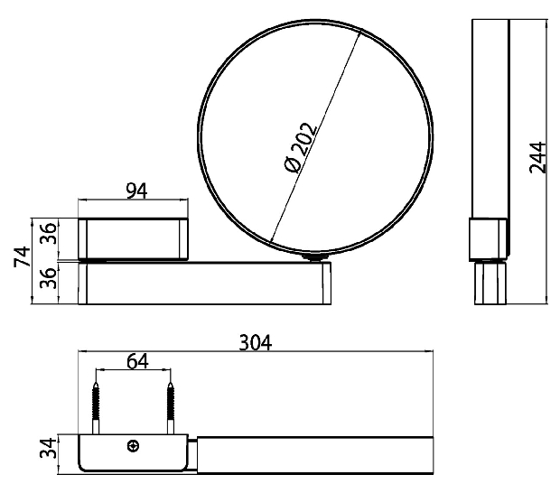 Emco Kosmetikspiegel Prime 3-/7-fach, 1-armig, beidseitig verspiegelt, D=202mm 109500117