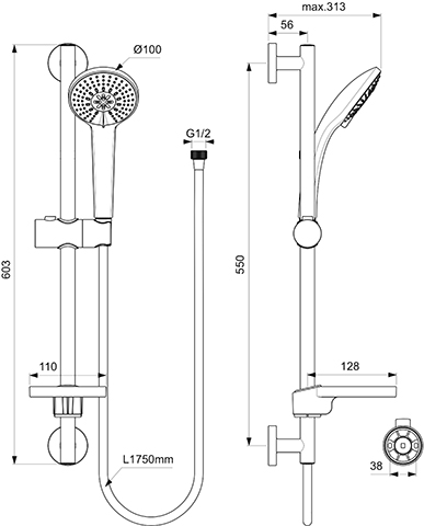 Ideal Standard Idealrain Brausekombination 600mm - M3, chrom, 3-Funktionshandbrause B9415AA