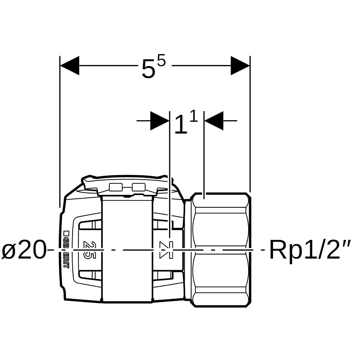 Geberit FlowFit Übergang mit Innengewinde SiBr d20-Rp1/2 620.411.00.1