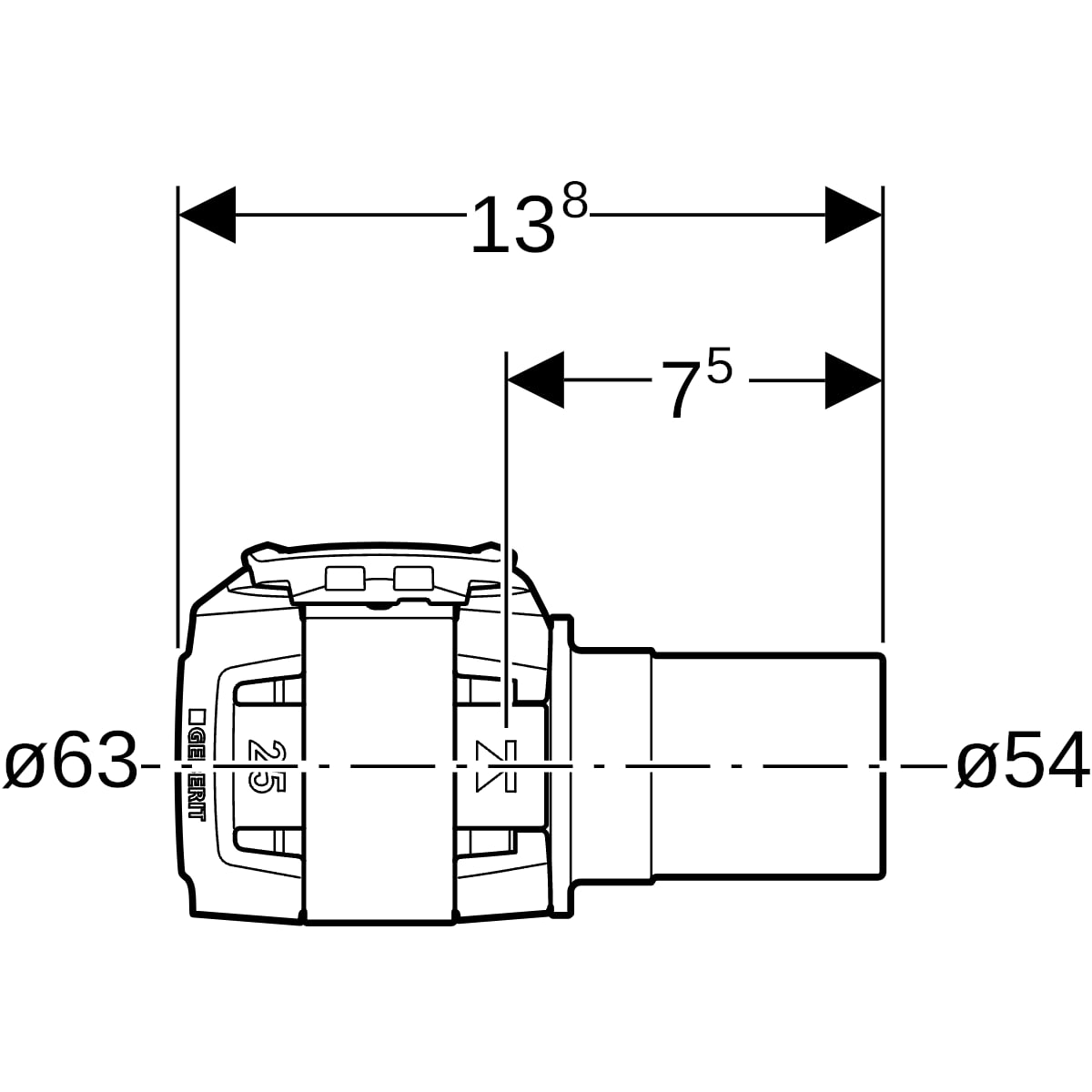 Geberit FlowFit Übergang auf Mapress mit Einschubende Rg+ d63-d54 620.236.00.1