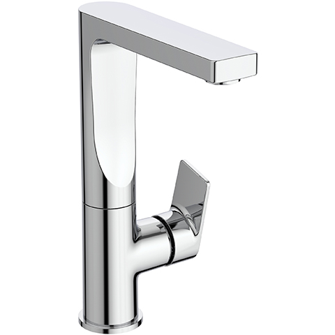 Ideal Standard Edge Waschtischarmatur mit hohem schwenkbarem Auslauf mit Ablaufgarnitur chrom, Ausladung 140mm, 5 l/min A7110AA