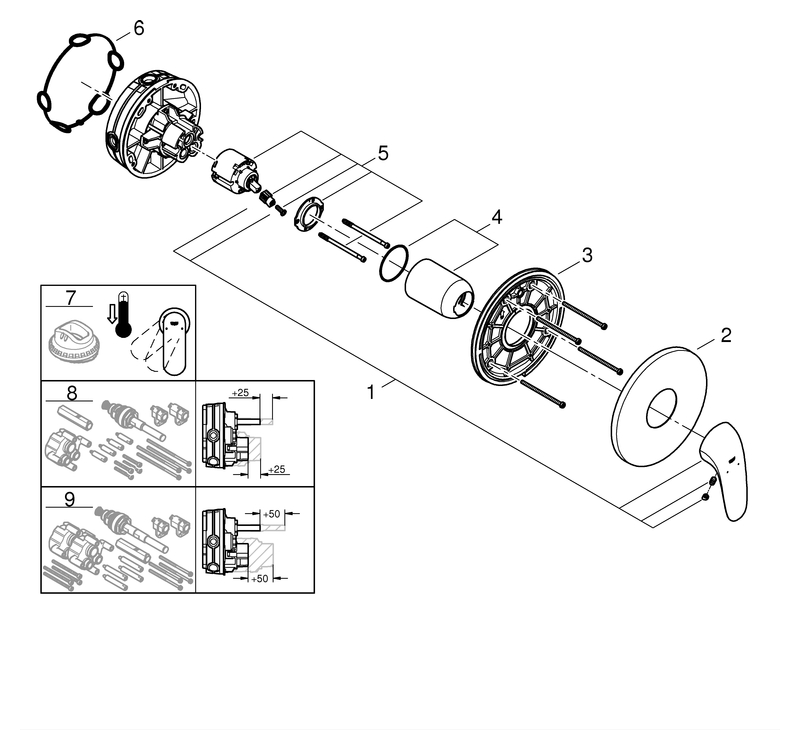 Grohe Eurostyle Einhand-Brausebatterie chrom Fertigmontageset Hebel geschlossen 24046003