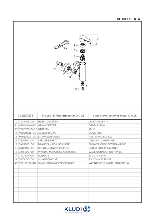 Kludi OBJEKTA Brause-Einhandmischer DN15 vertikale Blockarmatur chrom 366510575