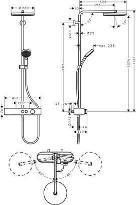 Hansgrohe Showerpipe Pulsify S 260 1 jet EcoSmart mit Brausethermostat Aufputz chrom 24221000