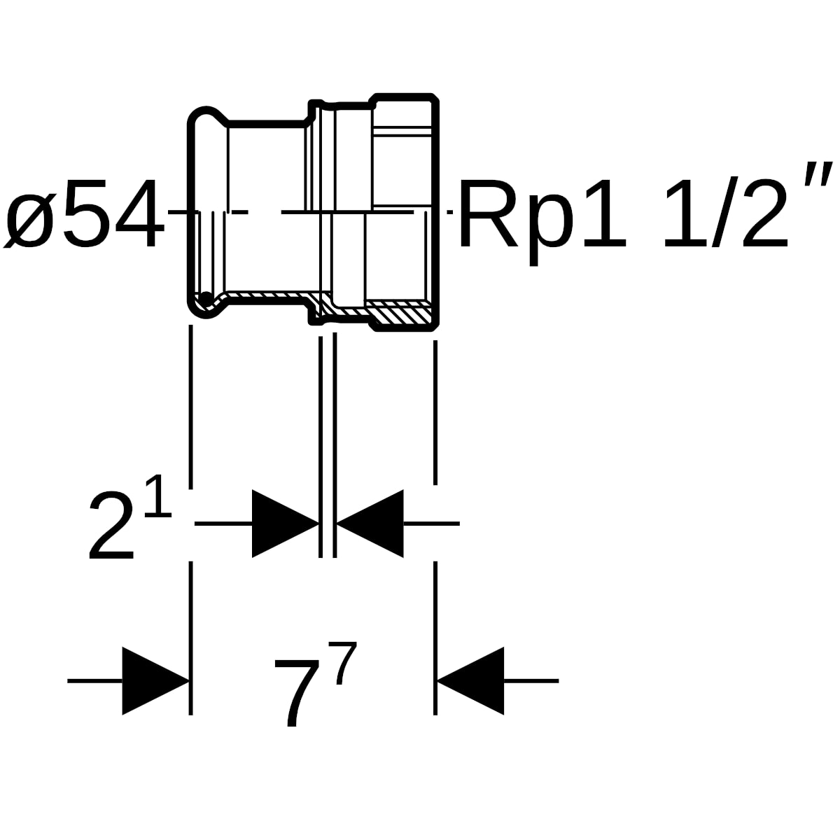 Geberit Mapress Edelstahl Übergang mit IG d54-Rp1 1/2 31822