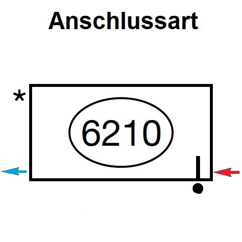 Zehnder Anschlussart 6210, seitlich unten rechts für Charleston, Anschluss 2-Rohr mit externem Ventil 6210