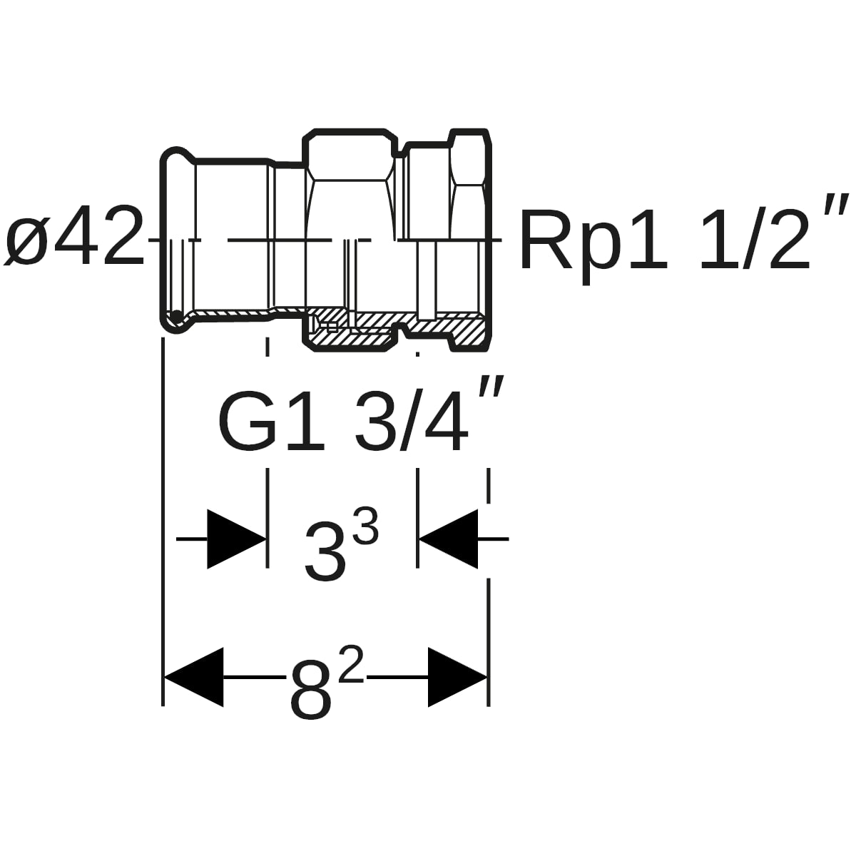 Geberit Mapress Edelstahl Übergangsverschraubung mit IG ÜM (LABS-frei) d42-Rp1 1/2 85355
