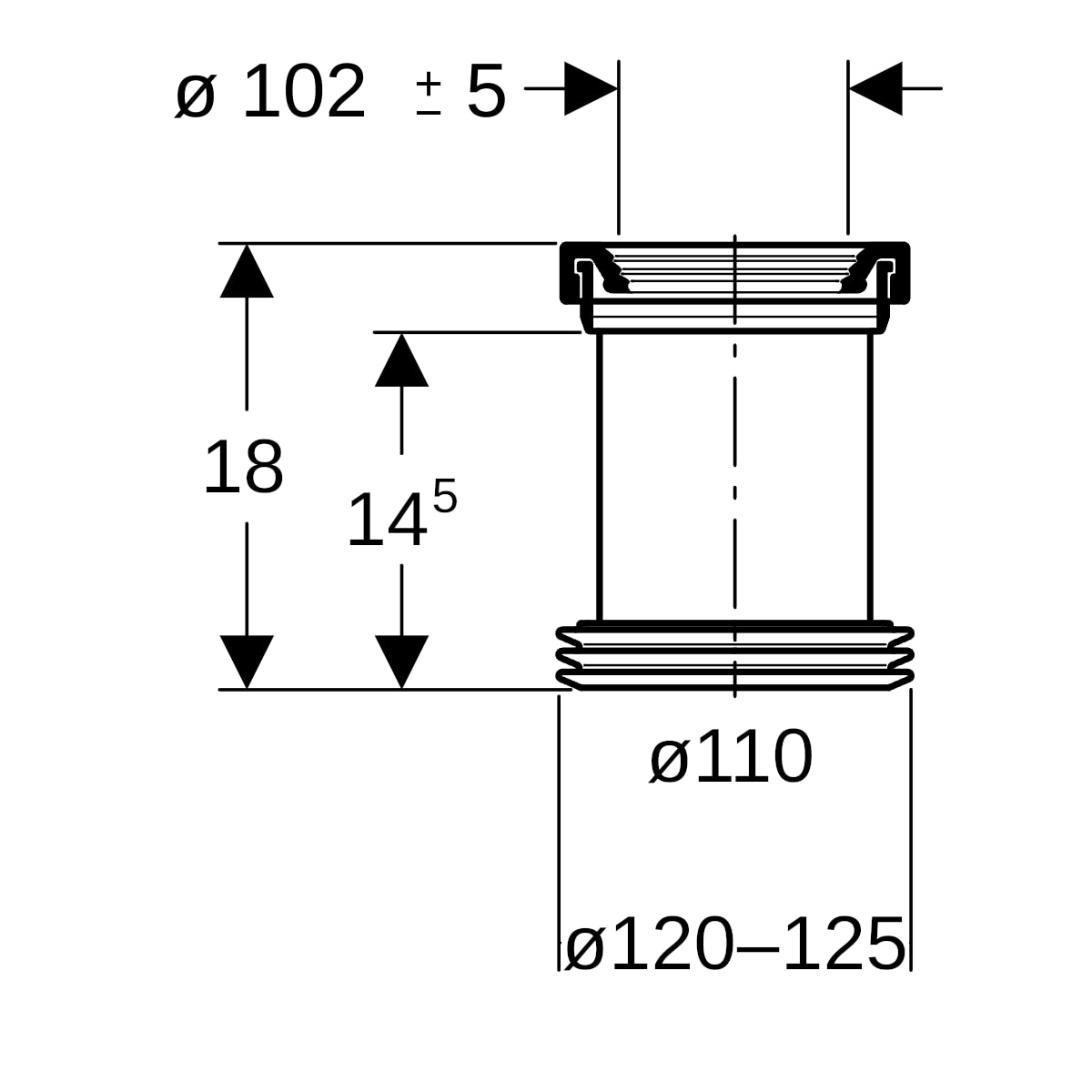 Geberit Anschlussstutzen mit Manschette und Lippendichtungen, d110 152.400.16.1